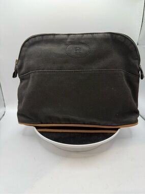 Hermès Paris Black Charcoal Canvas Travel Toiletry Cosmetic Pouch Made in France